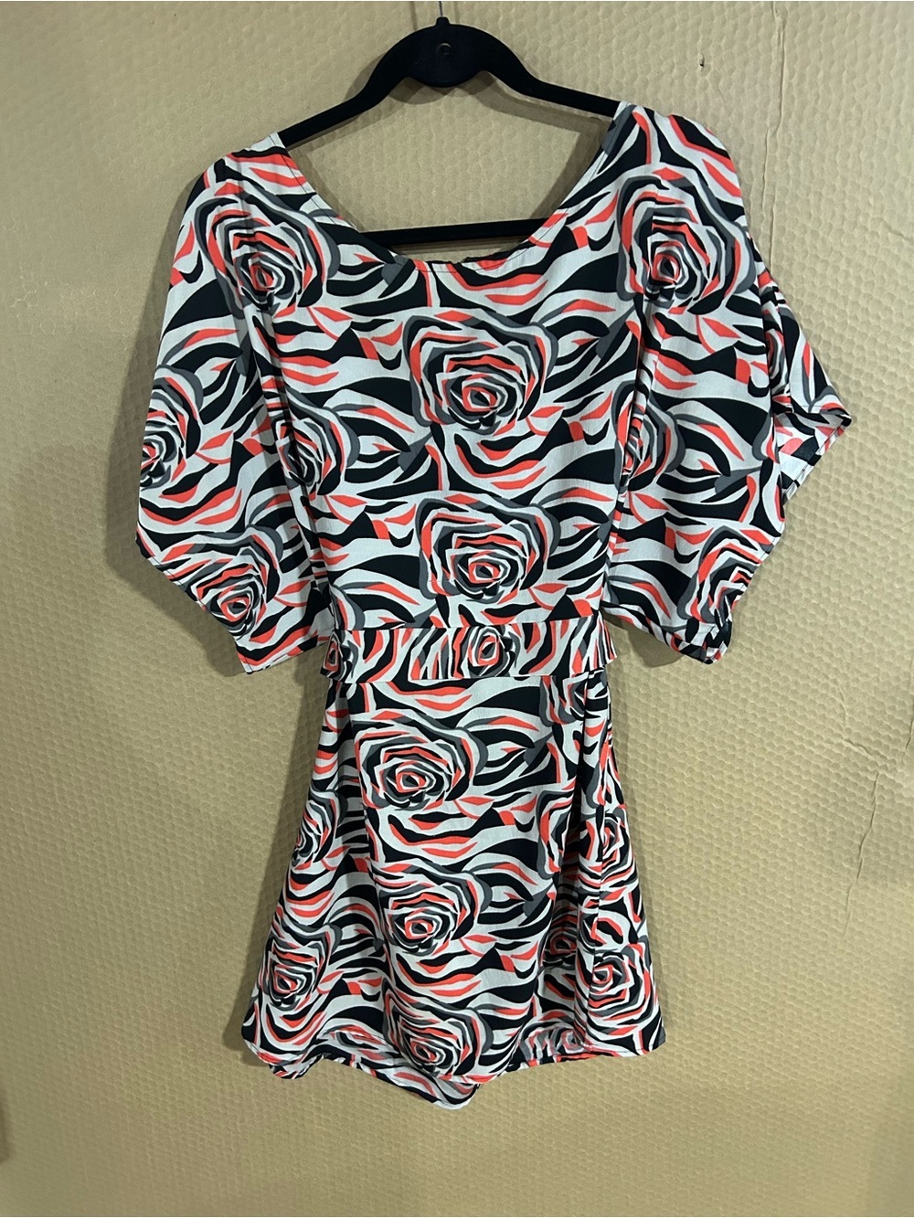 BCBGMaxAzria Black, White & Coral Print Dress